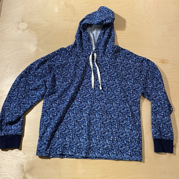 J. Crew Blue Floral Hoodie with White Drawstrings Medium (DV) - Picture 2 of 14